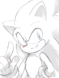 Size: 768x1024 | Tagged: safe, artist:slow_footed8, sonic the hedgehog, 2025, greyscale, looking at viewer, monochrome, simple background, smile, solo, white background