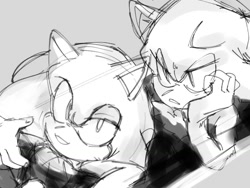 Size: 1024x768 | Tagged: safe, artist:slow_footed8, shadow the hedgehog, sonic the hedgehog, 2025, bathing, bathtub, duo, gay, grey background, greyscale, looking at them, monochrome, shadow x sonic, shipping, simple background, smile