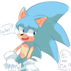 Size: 768x768 | Tagged: safe, artist:slow_footed8, sonic the hedgehog, 2025, english text, mouth open, simple background, smile, solo, speech bubble, white background