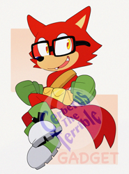 Size: 2515x3400 | Tagged: safe, artist:cerberustheterrible, gadget the wolf, wolf, 2025, clenched fists, cute, fangs, flat colors, gadgebetes, looking at viewer, mouth open, obtrusive watermark, open smile, smile, solo, watermark
