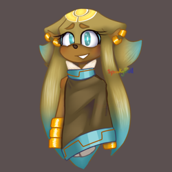 Size: 3000x3000 | Tagged: safe, artist:spookybell, gold the tenrec, tenrec, 2024, brown background, eyelashes, looking offscreen, signature, simple background, smile, solo