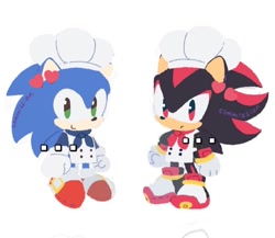 Size: 1024x889 | Tagged: safe, artist:neku_646611, shadow the hedgehog, sonic the hedgehog, 2025, commission, duo, simple background, smile, standing, white background