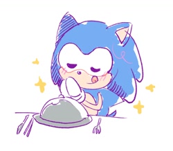 Size: 1296x1129 | Tagged: safe, artist:neku_646611, sonic the hedgehog, 2025, eyes closed, licking lips, simple background, smile, solo, white background