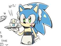 Size: 1138x865 | Tagged: safe, artist:neku_646611, sonic the hedgehog, 2025, simple background, smile, solo, waiter, white background
