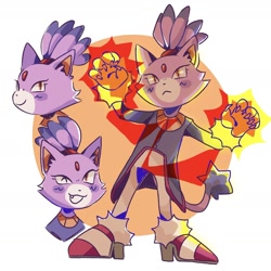 Size: 1836x1837 | Tagged: safe, artist:sunzips, blaze the cat, cat, 2020, :<, claws, cute, fire, fire hand, flame, frown, one fang, smile, solo, standing