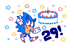 Size: 640x420 | Tagged: safe, artist:mossworm, sonic the hedgehog, hedgehog, 2020, birthday, cake, candle, flat colors, food, pointing, simple background, smile, solo, star (symbol), white background