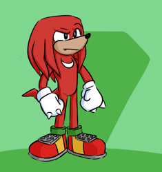 Size: 546x580 | Tagged: safe, artist:aestheticsharts, knuckles the echidna, 2020, frown, looking offscreen, one fang, solo, standing