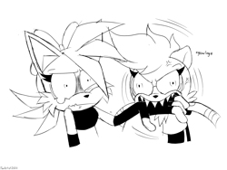 Size: 4000x3000 | Tagged: safe, artist:fartist2020, fiona fox, tangle the lemur, biting