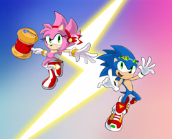 Size: 3713x3000 | Tagged: safe, amy rose, rosy the rascal, sonic the hedgehog, hedgehog, sonic adventure 2, amy rose the hedgehog, amy the, animals don't wear clothes, cartoonicus, clothing equality, cute, half dressed cartoon animal, innocent, lemurfeature, naked, outfit swap, piko piko hammer, sonic riders, unclothed, unclothed amy