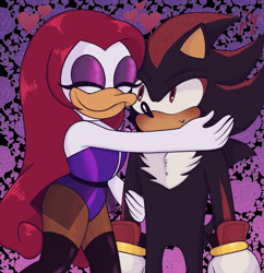 Size: 1170x1209 | Tagged: safe, artist:pepbotnik, shadow the hedgehog, oc, oc:pepita robotnik, canon x oc, eyes closed, heart, hugging, shipping, smile, standing, straight