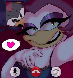 Size: 1600x1700 | Tagged: suggestive, artist:pepbotnik, shadow the hedgehog, oc, oc:pepita robotnik, canon x oc, heart, shipping, smile, speech bubble, straight, videocall
