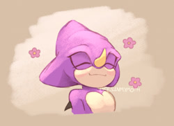 Size: 2048x1488 | Tagged: safe, artist:beesinmymoth, espio the chameleon, blushing, bust, cute, espibetes, eyes closed, flower, smile