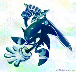 Size: 1856x1740 | Tagged: safe, artist:futuristichedge, sonic the hedgehog, sonic and the black knight, limited palette, looking at viewer, mid-air, posing, signature, sword