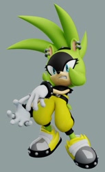 Size: 573x935 | Tagged: safe, artist:lixesprototype, surge the tenrec, 3d, clenched teeth, female, frown, grey background, simple background, solo