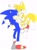 Size: 1343x1816 | Tagged: safe, artist:s2_lina_, miles "tails" prower, sonic the hedgehog, 2025, age difference, alternate eye color, blushing, carrying them, duo, gay, looking at viewer, looking back at viewer, looking offscreen, mouth open, shipping, smile, sonic x tails, standing, star (symbol), wink, yellow eyes