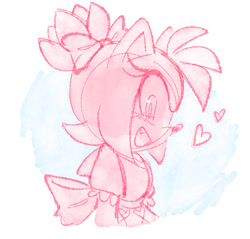 Size: 559x535 | Tagged: safe, artist:candycatstuffs, amy rose, 2025, abstract background, cupid, cute, looking at viewer, monochrome, mouth open, pink, side view, sketch, smile, solo