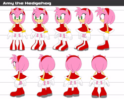 Size: 4961x4000 | Tagged: safe, artist:crystal-ribbon, amy rose, 2021, character name, flat colors, reference sheet, smile, solo