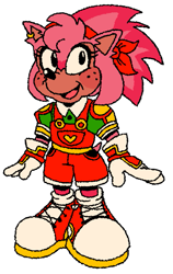 Size: 519x822 | Tagged: safe, artist:fallfest1980, amy rose, 2025, freckles, looking offscreen, mouth open, redesign, simple background, smile, solo, standing, white background