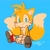 Size: 1280x1280 | Tagged: safe, artist:victoryrina, miles "tails" prower, 2025, blue background, cute, looking at viewer, signature, simple background, sitting, smile, smiling at viewer, solo