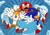 Size: 1684x1191 | Tagged: safe, artist:unleash_arts, knuckles the echidna, miles "tails" prower, sonic the hedgehog, abstract background, falling, team sonic, trio