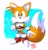 Size: 952x1000 | Tagged: safe, artist:judy totoya, miles "tails" prower, 2022, abstract background, belt, blushing, classic sonic, cute, japanese text, looking at viewer, shine, signature, smile, solo, standing, tailabetes, text