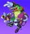 Size: 1818x2048 | Tagged: safe, artist:catrage_miau, charmy bee, espio the chameleon, vector the crocodile, 2025, abstract background, clenched fists, flying, frown, gradient background, looking at viewer, mouth open, open smile, signature, smile, smiling at viewer, team chaotix, trio, wink, winking at viewer