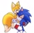 Size: 808x771 | Tagged: safe, artist:jeffydust, miles "tails" prower, sonic the hedgehog, 2024, aged up, blushing, carrying them, duo, eyes closed, gay, holding each other, lidded eyes, looking at them, mouth open, older, one fang, shipping, simple background, smile, sonic x tails, standing, white background