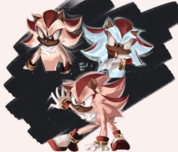Size: 2048x1757 | Tagged: safe, artist:s0yavanillamilk, shadow the hedgehog, super shadow, sonic the hedgehog 3 (film), 2025, abstract background, arms folded, ear fluff, looking at viewer, looking offscreen, no mouth, signature, solo, super form