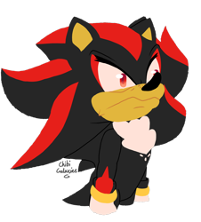 Size: 1280x1419 | Tagged: safe, artist:chibigalaxies, shadow the hedgehog, 2022, faic, looking offscreen, no outlines, redraw, signature, simple background, solo, standing, transparent background