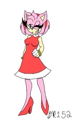 Size: 549x902 | Tagged: safe, artist:dianarose152, amy rose, 2022, clenched teeth, eyelashes, flat colors, heels, looking at viewer, signature, simple background, smile, solo, standing, white background, wink