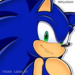 Size: 1745x1745 | Tagged: safe, artist:enn_luigi07, sonic the hedgehog, 2025, icon, looking at viewer, outline, signature, simple background, smile, solo, uekawa style, white background