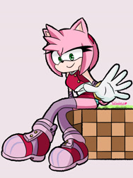 Size: 1536x2048 | Tagged: safe, artist:tangrinerizo, amy rose, boom amy, female, grey background, simple background, solo, sonic boom (tv)