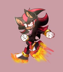 Size: 1490x1710 | Tagged: safe, artist:solarstarry, shadow the hedgehog, 2024, clenched fists, clenched teeth, cute, ear fluff, looking at viewer, shadowbetes, signature, simple background, skating, solo