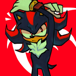 Size: 2000x2000 | Tagged: safe, artist:hardlyworking763, shadow the hedgehog, 2024, abstract background, cute, frown, looking at viewer, shadowbetes, solo, standing, stretching