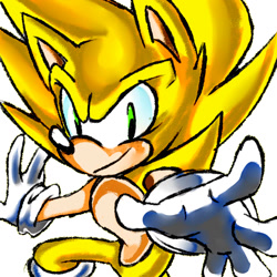 Size: 1024x1024 | Tagged: safe, artist:charmcaster707, sonic the hedgehog, super sonic, 2019, green eyes, looking at viewer, reaching towards the viewer, simple background, smile, solo, super form, white background