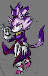 Size: 472x743 | Tagged: safe, artist:charmcaster707, blaze the cat, 2022, eyelashes, frown, grey background, lidded eyes, looking offscreen, simple background, sketch, solo, standing on one leg