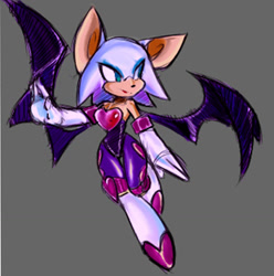 Size: 1007x1017 | Tagged: safe, artist:charmcaster707, rouge the bat, 2021, eyelashes, flying, frown, grey background, looking offscreen, mid-air, simple background, solo