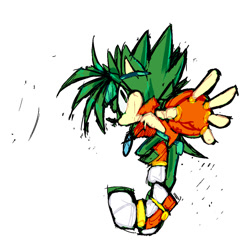 Size: 1024x1024 | Tagged: safe, artist:charmcaster707, 2021, fingerless gloves, looking at viewer, manic the hedgehog, side view, simple background, sketch, smile, solo, white background