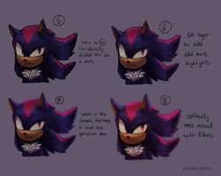 Size: 2039x1620 | Tagged: safe, artist:cha0s_error, shadow the hedgehog, 2025, beanbrows, bust, drawing tutorial, english text, frown, grey background, lineless, shading tutorial, simple background, solo, tutorial