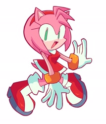 Size: 1757x2048 | Tagged: safe, artist:butterhat_, amy rose, 2025, amybetes, cute, devil horns (gesture), looking at viewer, mouth open, one fang, simple background, solo, white background