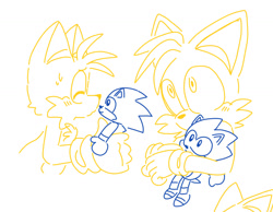 Size: 1321x1027 | Tagged: safe, artist:ilovetails, artist:insaneaboutthislittlefox, miles "tails" prower, sonic the hedgehog, 2025, eyes closed, gay, holding something, line art, looking offscreen, monochrome, shipping, simple background, smile, solo, sonic x tails, stuffed animal, sweatdrop, white background