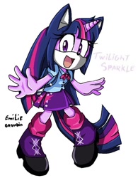 Size: 750x960 | Tagged: safe, artist:rileywv3, 2016, barely sonic related, character name, crossover, looking at viewer, mobianified, mouth open, my little pony, pony, signature, simple background, smile, solo, standing, twilight sparkle, unicorn, white background