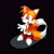 Size: 1480x1480 | Tagged: safe, artist:azzybazzyy, miles "tails" prower, sonic adventure, 2024, black background, classic sonic, classic style, looking offscreen, mouth open, redraw, shadow (lighting), signature, simple background, smile, solo, standing