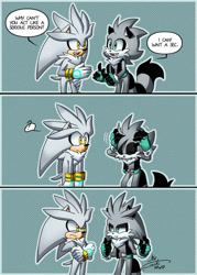 Size: 800x1118 | Tagged: safe, artist:finikart, silver the hedgehog, oc, oc:stripes the raccoon, hedgehog, raccoon, comic, friends only, hair down, heroes come back, serious, signature