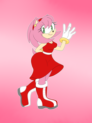 Size: 1500x2000 | Tagged: safe, artist:lurkingtyger, amy rose, flat colors, gradient background, looking at viewer, outline, smile, solo, waving