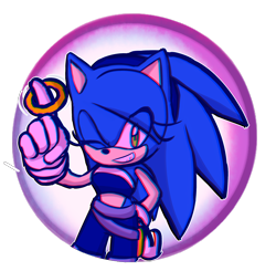 Size: 2028x1990 | Tagged: safe, artist:k3llywolfarts, sonic the hedgehog, oc, oc:kelly the hedgehog, 2019, clenched teeth, crop top, eye clipping through hair, gender swap, hand behind back, headband, icon, looking at viewer, pants, ring, simple background, smile, solo, spinning object, standing, transparent background, wink