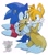 Size: 986x1111 | Tagged: safe, artist:pachirizuu, miles "tails" prower, sonic the hedgehog, 2025, age difference, carrying them, duo, gay, proship, redraw, reference inset, shipping, simple background, sonic x tails, white background