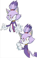 Size: 853x1322 | Tagged: safe, artist:freessso, blaze the cat, 2025, clenched fist, frown, looking at viewer, looking offscreen, simple background, smile, solo, standing, white background