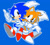 Size: 945x846 | Tagged: safe, artist:maximusw01, miles "tails" prower, sonic the hedgehog, 2021, blue background, colored version, duo, linking arms, looking at each other, mouth open, outline, pointing, simple background, smile