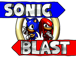 Size: 1000x757 | Tagged: safe, artist:jdfrg, knuckles the echidna, sonic the hedgehog, 2023, classic knuckles, classic sonic, clenched fist, duo, looking at viewer, no mouth, pointing, redraw, simple background, sonic blast, title screen, transparent background